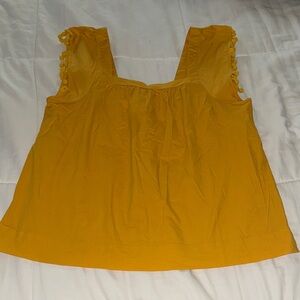 J Crew Mustard Short Sleeve Ruffle Sleeve Blouse Size 8